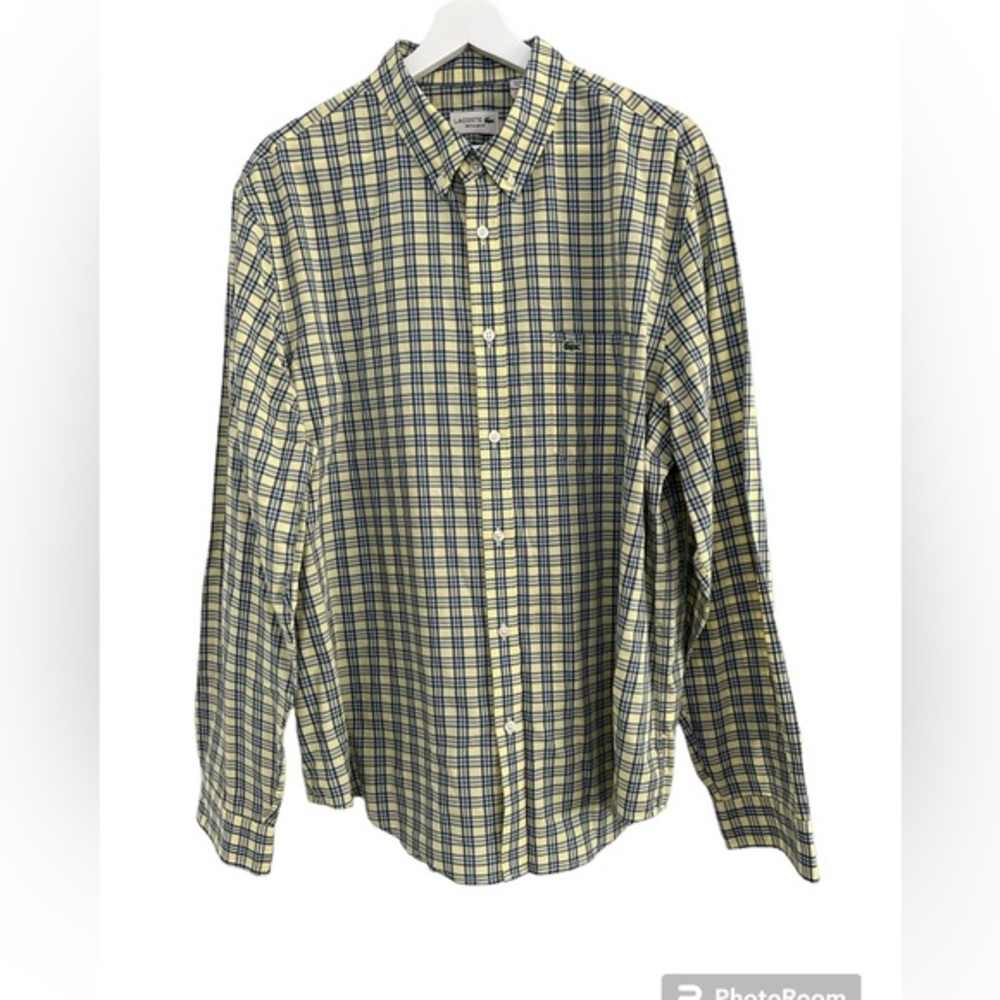 Lacoste plaid yellow‎ and blue long sleeve button down